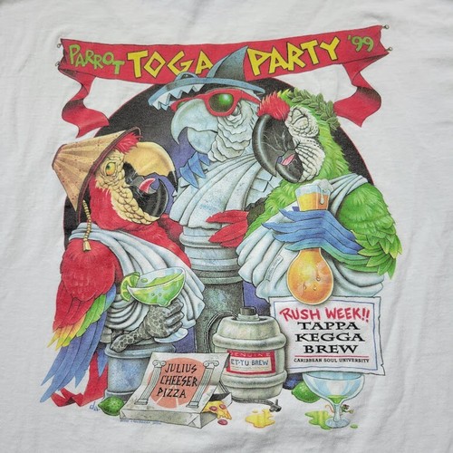 Vintage Caribbean Soul Shirt Mens 2XL Jimmy Buffet Parrot Toga Party Aruba - Picture 2 of 11