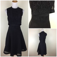 H.GENTEEL Women's sz 34 Black Mixed Fabric Lace Sleeveless Fit & Flare Dress