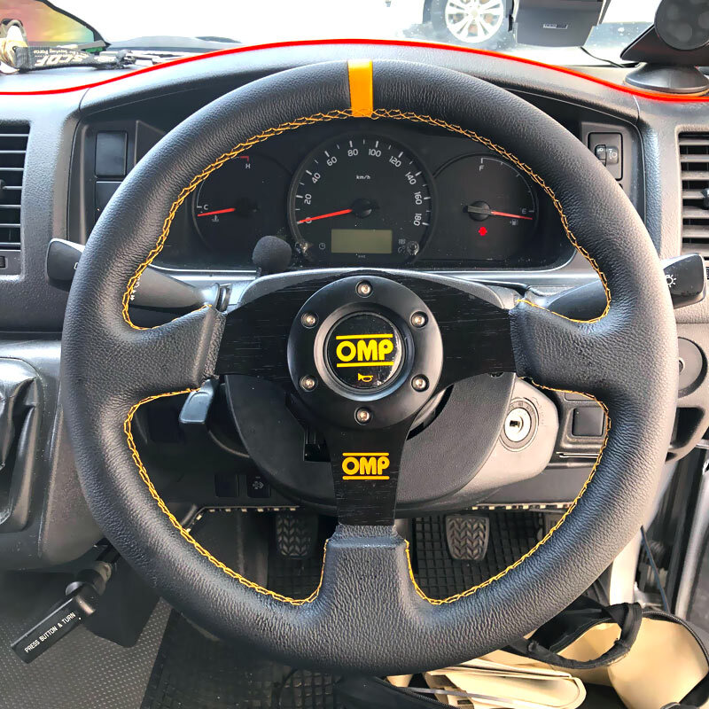 350mm 14inch Car Leather Flat Track Drift Racing Steering Wheel