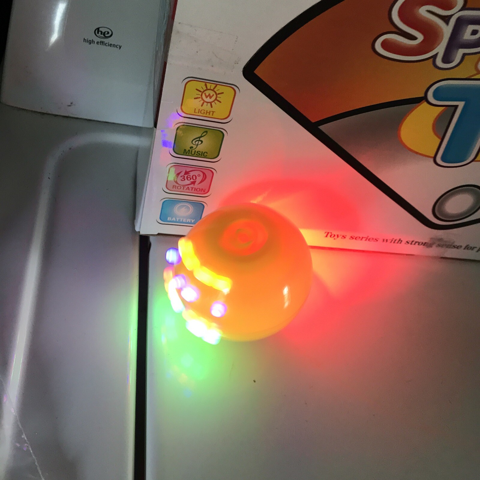 LOT of 5 UFO Top Light Toy LED Light up Toy Music Flashing Spinner Toy