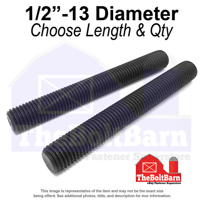 1/2''-13 Fully Threaded Alloy B7 Stud Coarse Thread Plain (Choose Length & Qty)