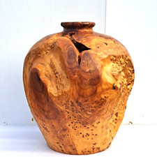 Beautiful Large Maple Burl Wood Vase Signed CON 12.5" H Rare Heavy