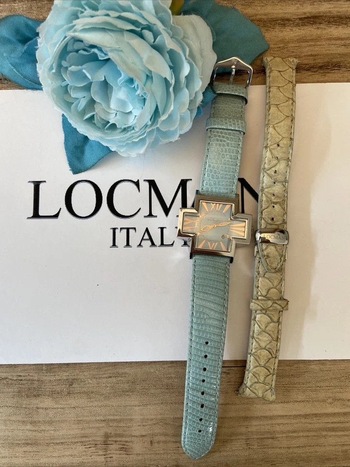 Reloj Locman Cross Azul MOP R181 N.012 Correa Cuero Fecha Acero Inoxidable Caja Italia Foto 3 de 4