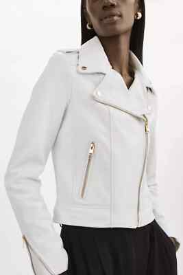 Handmade New Casual Style Fashionable Women Lambskin Leather Jacket White Biker