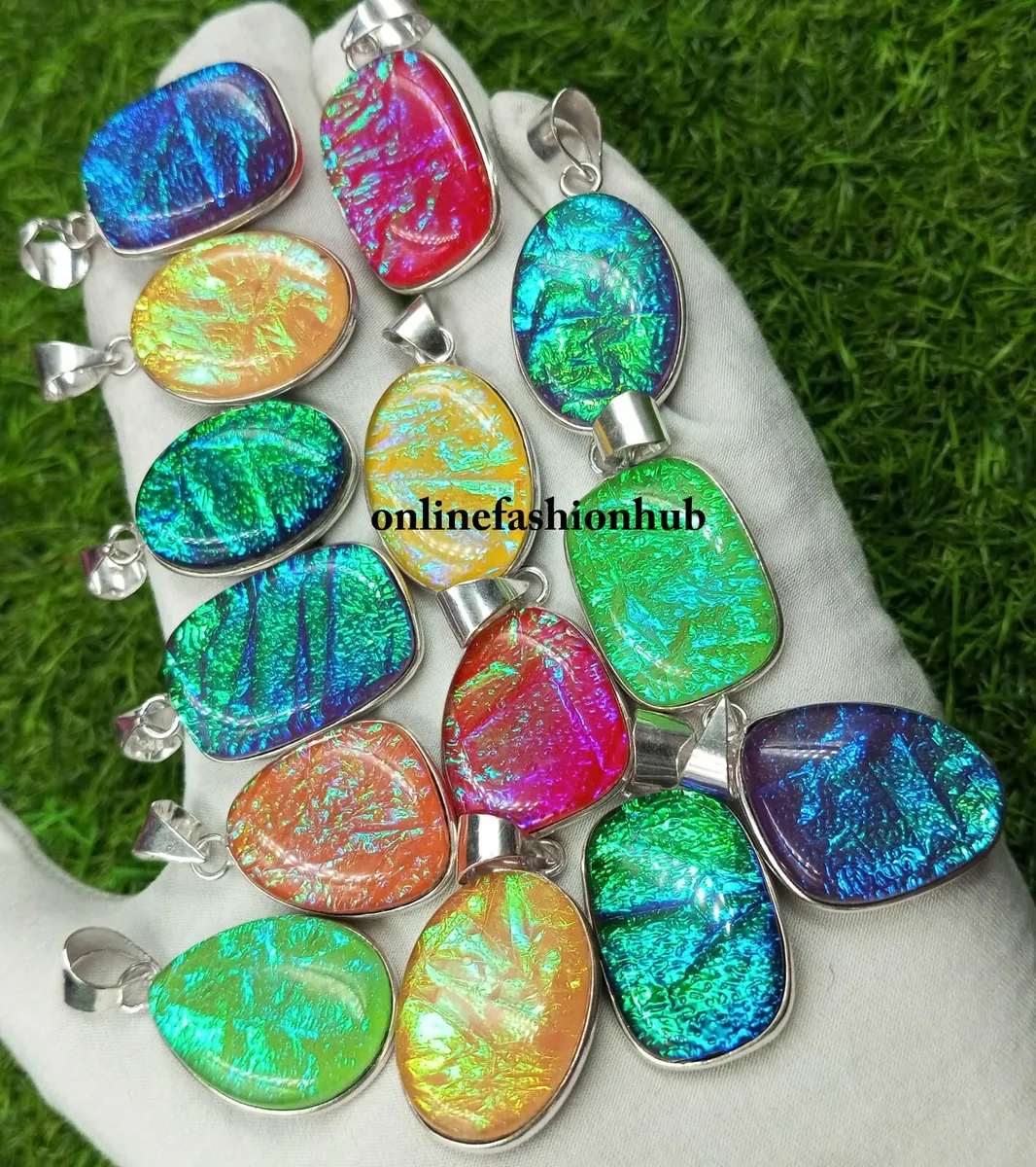 Offer Dichroic Glass Gemstone 925 Sterling Silver Plated Wholesale Lot  Pendants