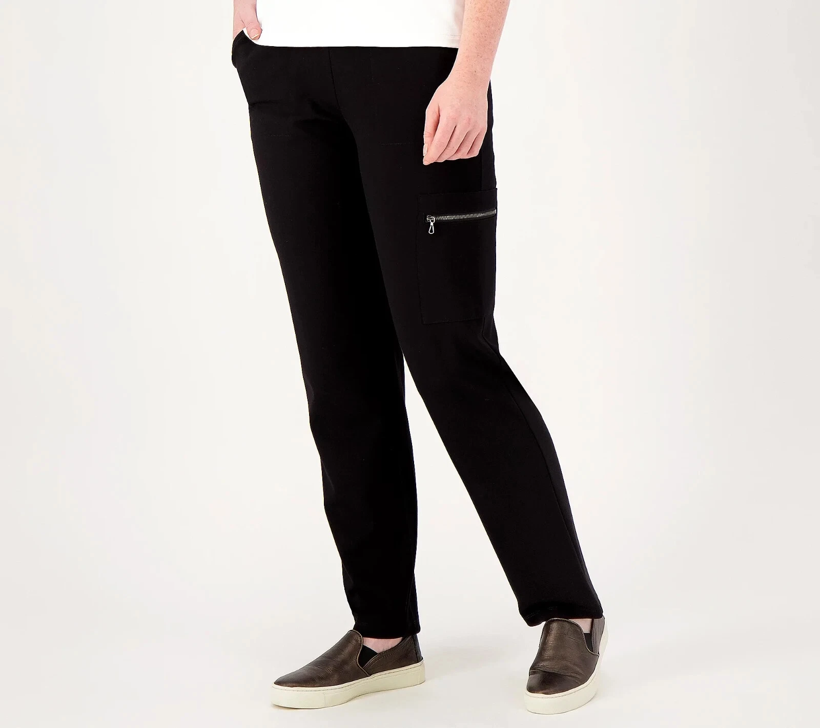 Pantalon droit Susan Graver Supreme tricot avec poche zippée noir taille XXS A547223