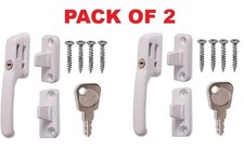2x White Locking Casement Window Handles For Timber Wood with Key, Mount, Screws