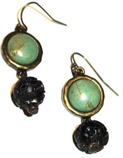 Lot#39 Beautiful polished semi precious turquoise gemstones cinnabar earrings