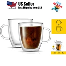 Savor Double Wall Insulated Glasses - Coffee Mugs Set of 2 - 13.5-Ounces