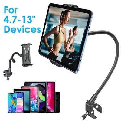Tablet Phone Holder for Spin Bike Treadmill 4-13'' Devices Gooseneck Clamp Mount