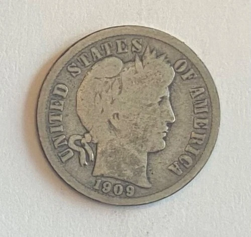 1909-d barber dime vg+ super tough date