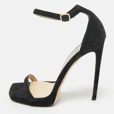 Jimmy Choo Black Suede Alva Ankle Strap Sandals Size 39.5