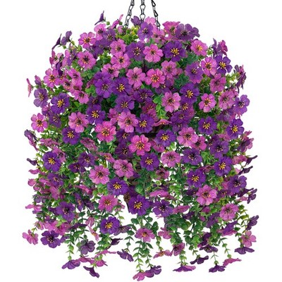 Artificial Hanging Flowers Basket for Outdoor, Fake Flowers Faux Plants Look ...