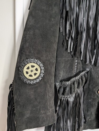 Scully Schwarz Wildleder Leder Fransen Western Mantel Jacke Herren 42 P2P 23” L 32” - Bild 3 von 8