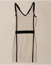 MANGO Womens Bodycon Dress UK 8 Small White Striped Viscose BY87