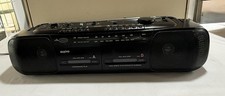 Vintage Black Sanyo M W731 Boombox Radio And Dual Cassette Tape Recorder WORKS