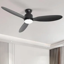 52" Black Ceiling Fan with Light Remote, Low Profile Flush Mount Ceiling Fans wi