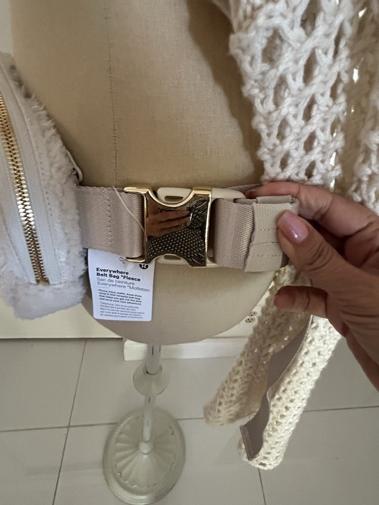 Women's Designer Leather Belt Bag - Lululemon White & Gold Fleece