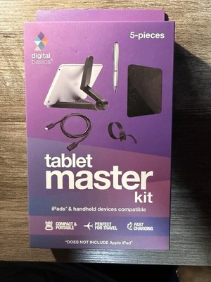 Digital Basics Tablet Master Kit 5pc Stand Stylus USB-C Cloth Black Foldable