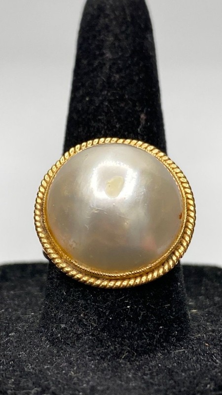 14k Yellow Gold & Freshwater Pearl Cocktail Ring 6.4 g