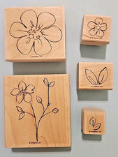 Stampin Up Floral Rubber Stamp Set Wood Mounted Flower Stem Leaves Botanical