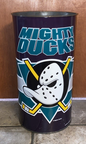 Vintage Mighty Ducks Tin Metal Trash Can Waste Bin NHL Rare 1993 P & K Disney