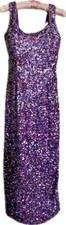 Vintage 80  s Niteline Della Roufogali Purple/Gold Sequin Beaded Formal Dress