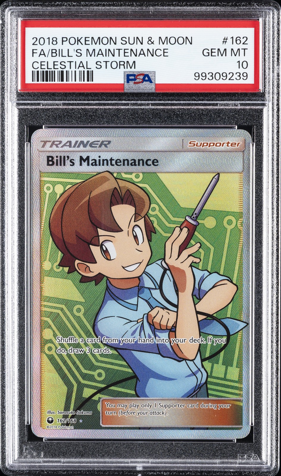 2018 POKEMON SUN & MOON CELESTIAL STORM #162 FULL ART/BILL'S MAINTENANCE PSA 10