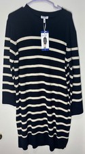 Jessica Simpson Sweater Dress Womens L Black Cream Striped Long Sleeve NWT