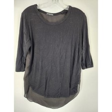 Cha Cha Vente Black Three Quarter Sleeve Sheer Hem Top Women's Petite Small