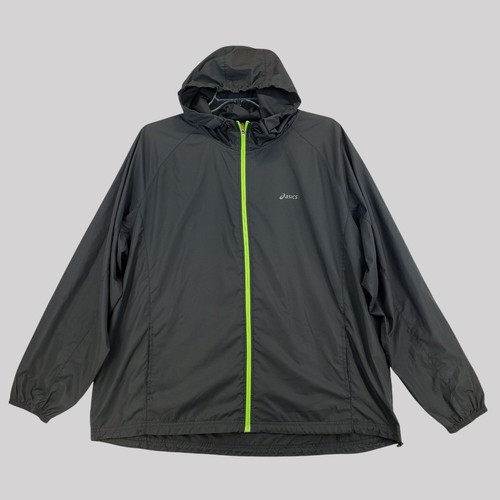 Asics Mens Hooded Lightweight Windbreaker Jacket Gray Full-Zip Size XXL