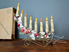 Vintage Mirostar Gold Mesh 8 Lighted Christmas Candles Candolier 1950's C6 Box