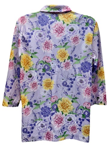 Haband! Women Size M VTG Pullover 3/4 Sleeve V-Neck Top Lavender Floral Print - Picture 7 of 8