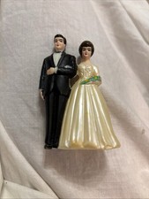 Vintage Plastic Bride Groom Wedding Cake Topper Retro 50's 60's Brunette