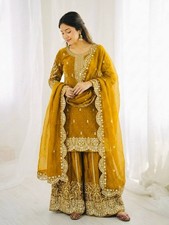 New Latest Silk Top Palazzo With Yellow Dupatta For Festival  Party Wear