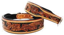 100% Cow Leather Western Tooled Challenger Made in USA Puppy Canine Dog Collar