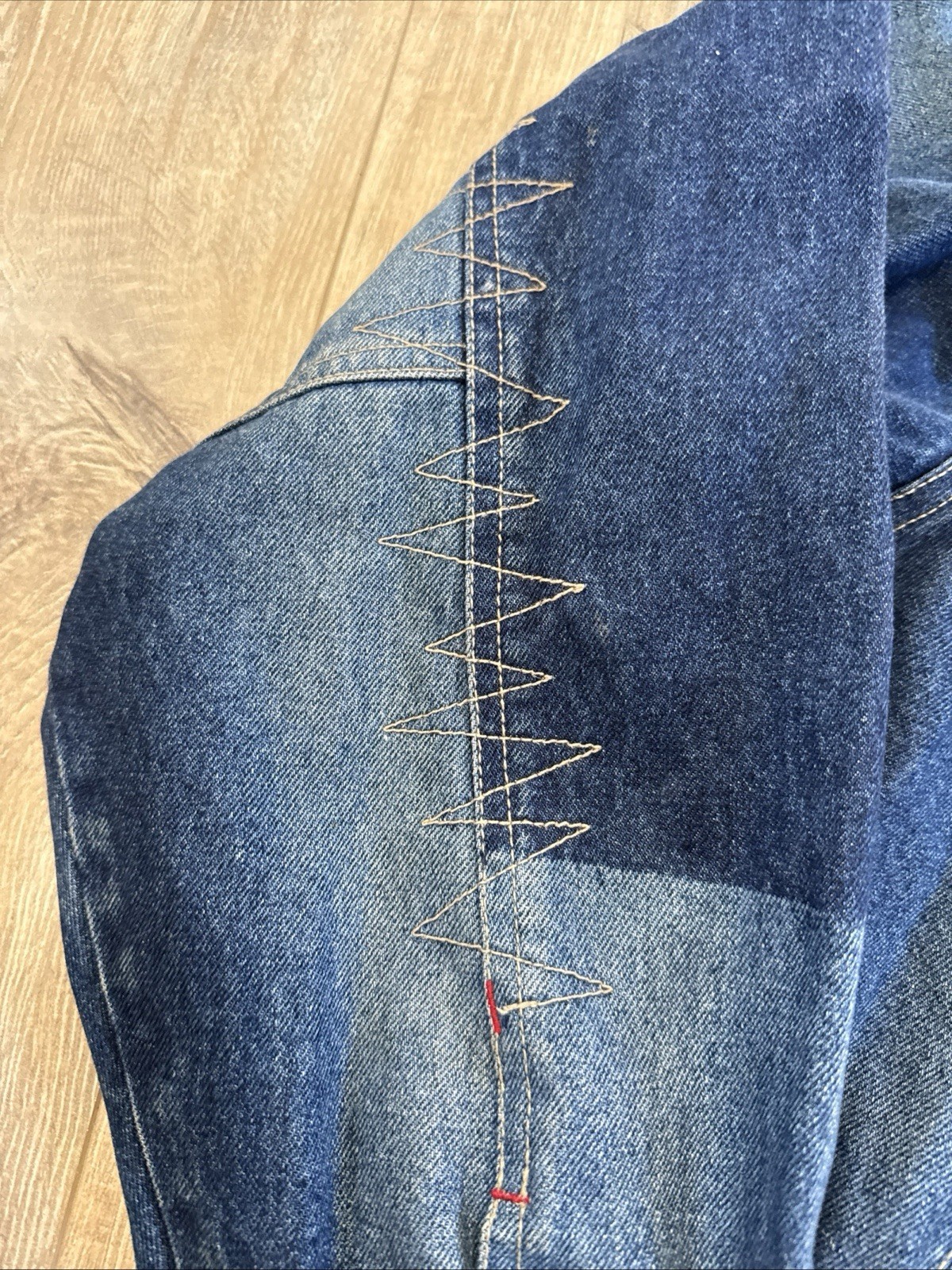 Raw Blue patchwork denim jacket with plaid accent… - image 6