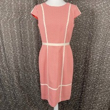 Adrianna Papell Coral Geometric Pattern Piping A-Line Dress Preppy Women's 8