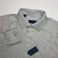 NEW David Donahue Dress Shirt Mens Medium Barrel Cuff Pearl Gray Herringbone