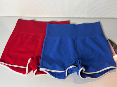 Lot x 2 Wild Fable High Rise Seamless Slim Biker Running Blue & Red Hot Shorts S
