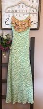 RIXO Green Animal Print Slip Dress-Womens XXS-Ruffle Bodice