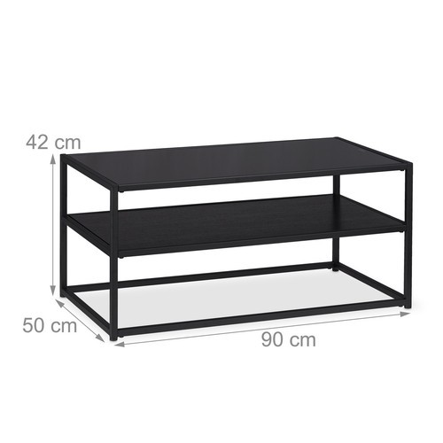 Mesa centro cristal 2 estantes 20 kg mesa de centro negra mesa baja rectangular - Imagen 4 de 9