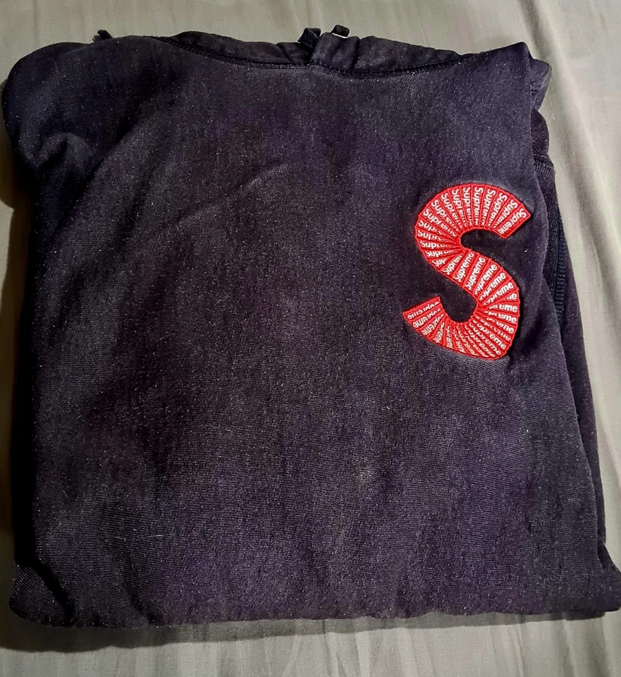 Supreme S Logo Hooded Sweatshirt Washed Out Dark Blue  Size Medium FW20 Hoodie - Photo 2/4