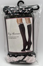 Polka Dot Knee Socks Ruffle Bow Black Pink Fancy Dress Adult Costume Accessory