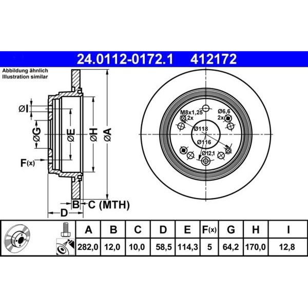 2X ATE 24.0112-0172.1 Bremsscheibe FüR Honda FR V Stream RN BE-image