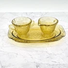 Vtg Federal Amber Yellow Madrid Creamer & Sugar Bowl w Plate Depression Glass