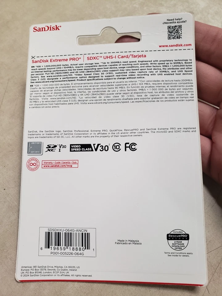 SanDisk 64GB Extreme PRO UHS-I SDXC Memory Card - Image 3 of 3