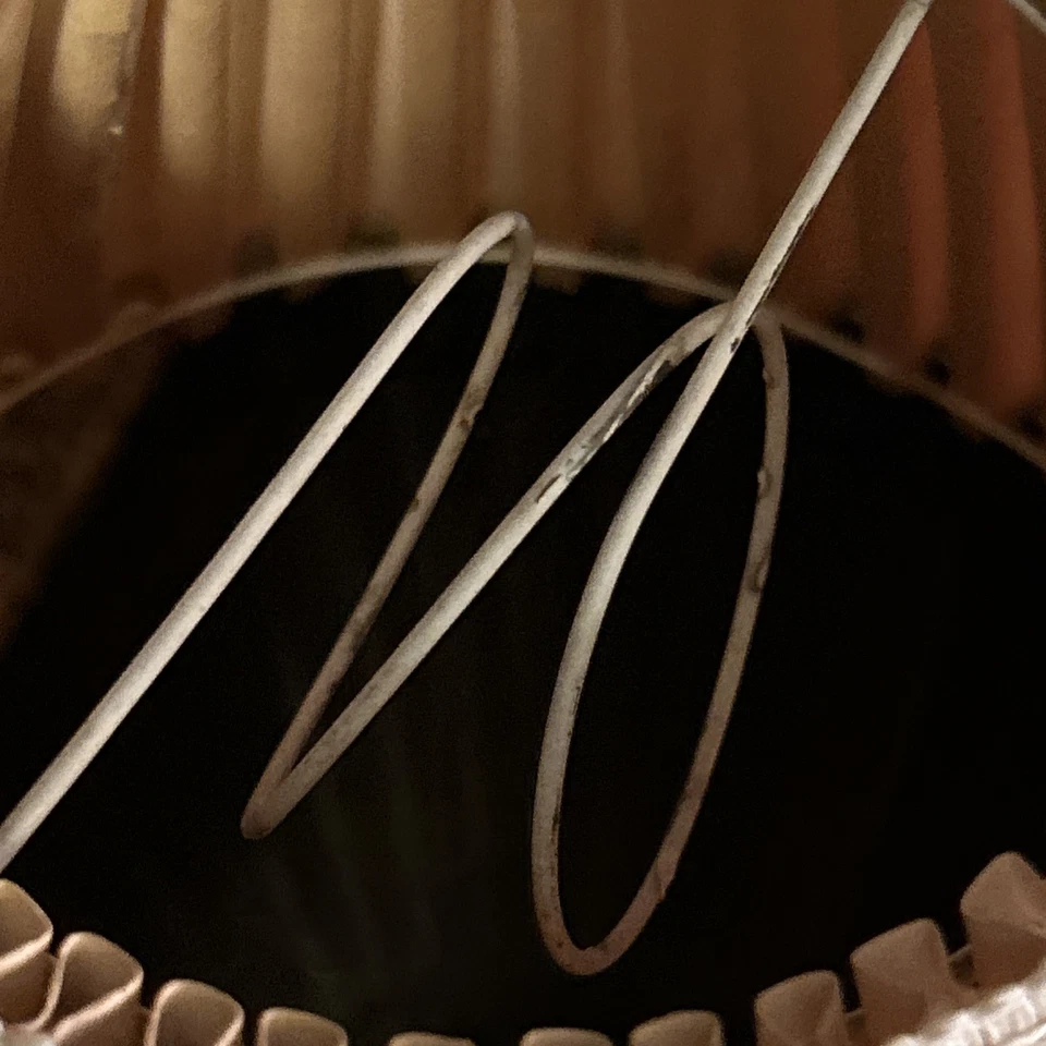 Vintage French Country Hard Paper Pleated Floral Lamp Shade 5x7x9 Attached Harp - Image 4 of 4