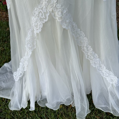 Vintage 1960s Alfred Angelo Edythe Vincent Wedding Dress Train Lace Floral - Picture 9 of 16