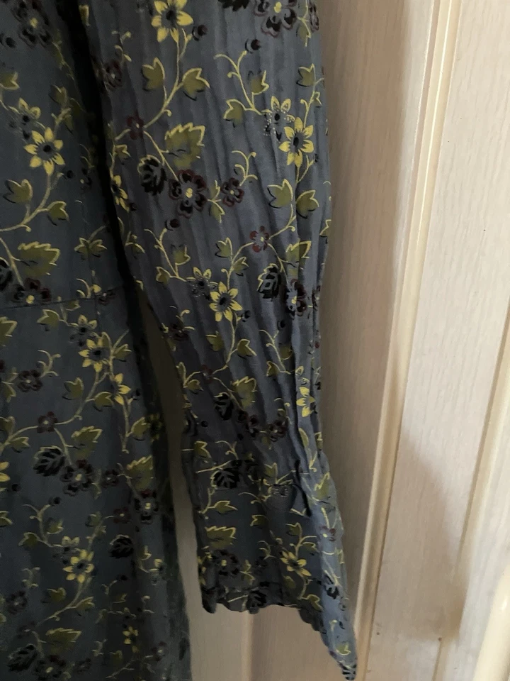 Vestido bohemio vintage Free People para mujer azul floral pintuck manga larga Foto 4 de 4